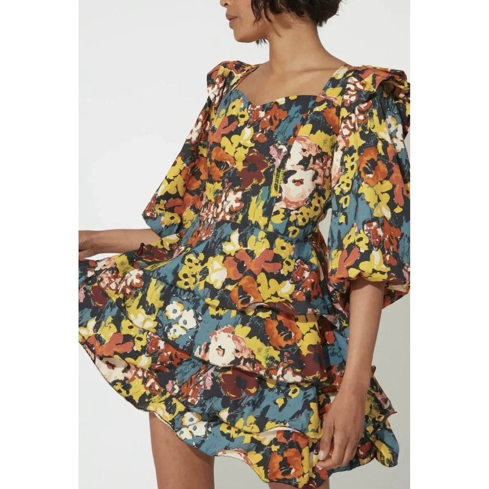 Anthropologi Cleobella Amerie Mini Dress Size M Ruffled Boho Cottagecore - Picture 3 of 10